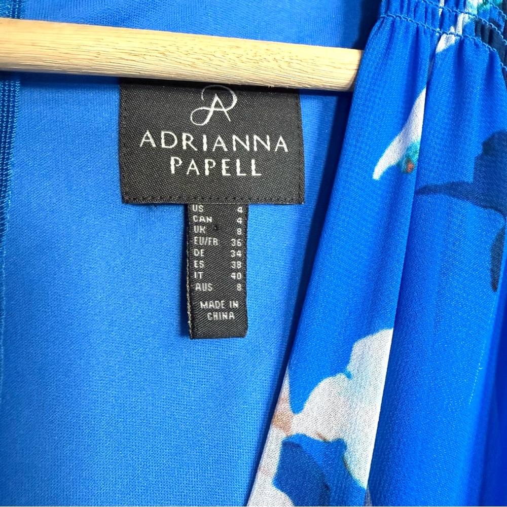 Adrianna Papell Blue Floral Faux Wrap Y2K 90s Fairy Flowy Ruffle Dress Size 4 - Picture 9 of 12